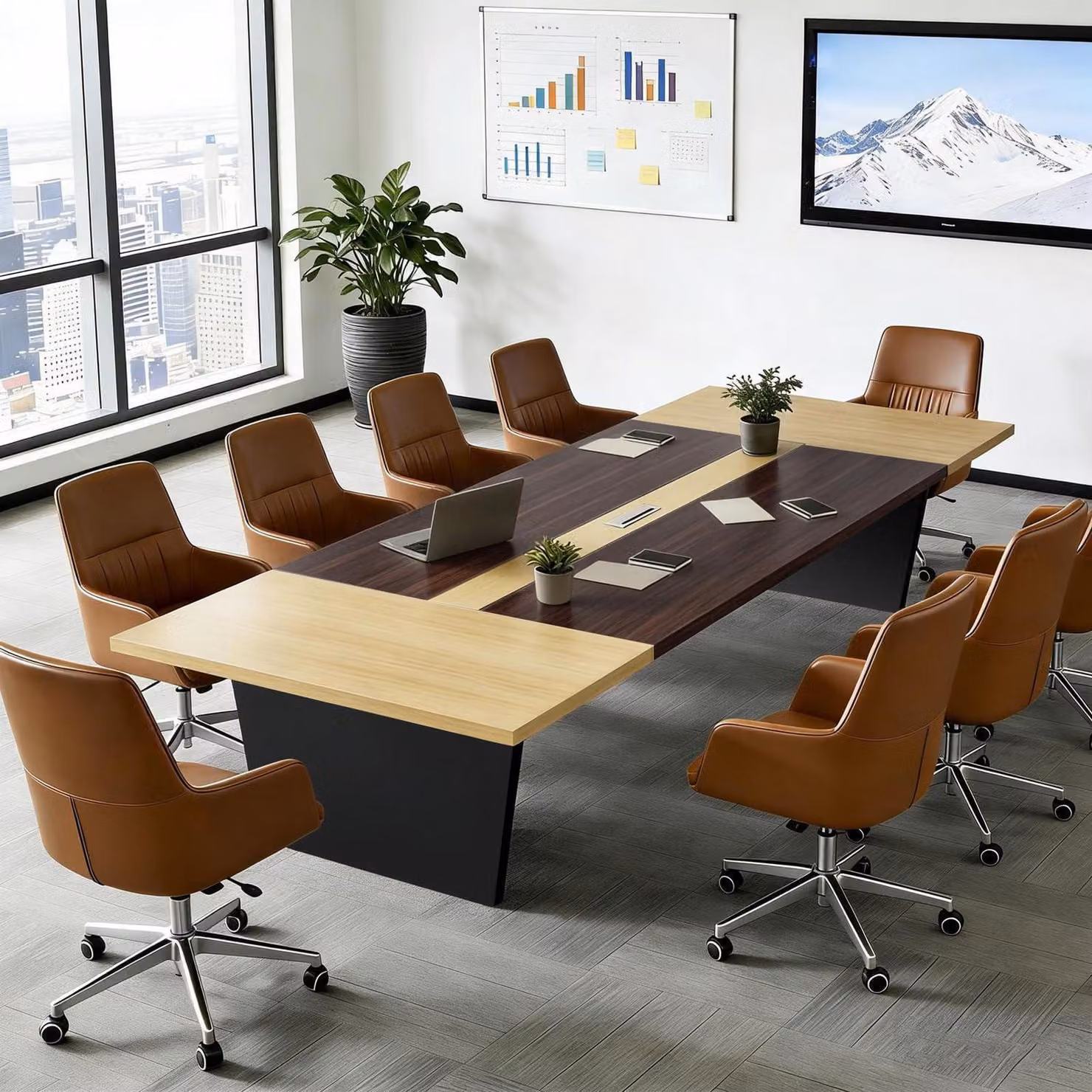 Tavolo da conferenza per ufficio, dimensioni 160x80x74 cm, colore nero/bianco. Ideale come tavolo per riunioni. Piano del tavolo spesso 2,5 cm