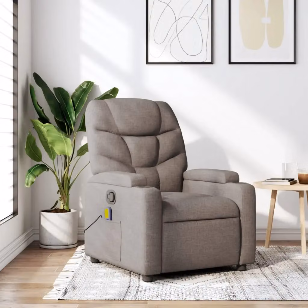 Poltrona Relax Reclinabile Moderna in Tessuto Beige e Grigio con Braccioli – 2