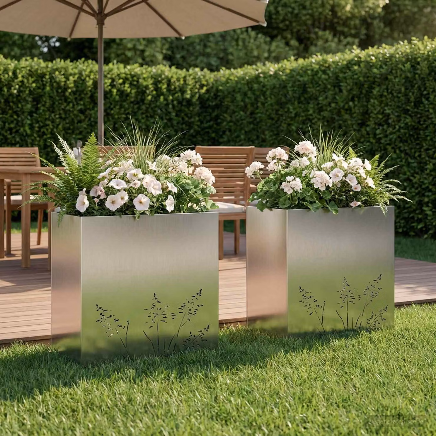 Set di 2 vasi da giardino vidaXL in acciaio zincato color argento L: 50 cm, P: 30 cm, H: 49 cm