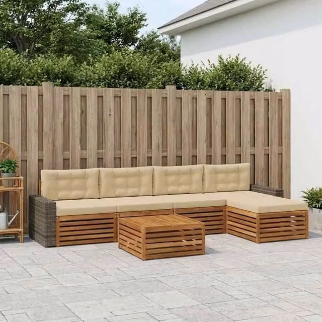 Set di divani da esterno 6 pz Naturale e Beige Poliestere 3383281