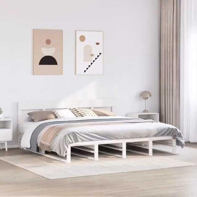 Letto senza Materasso-Struttura Letto Bianco 180x200 cm Legno Massello di Pino 674247