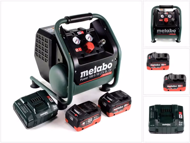 Compressore a batteria Metabo Power 160-5 18 LTX BL OF 18 V 8,0 bar Brushless + 2 batterie LiHD da 5,5 Ah + caricabatterie