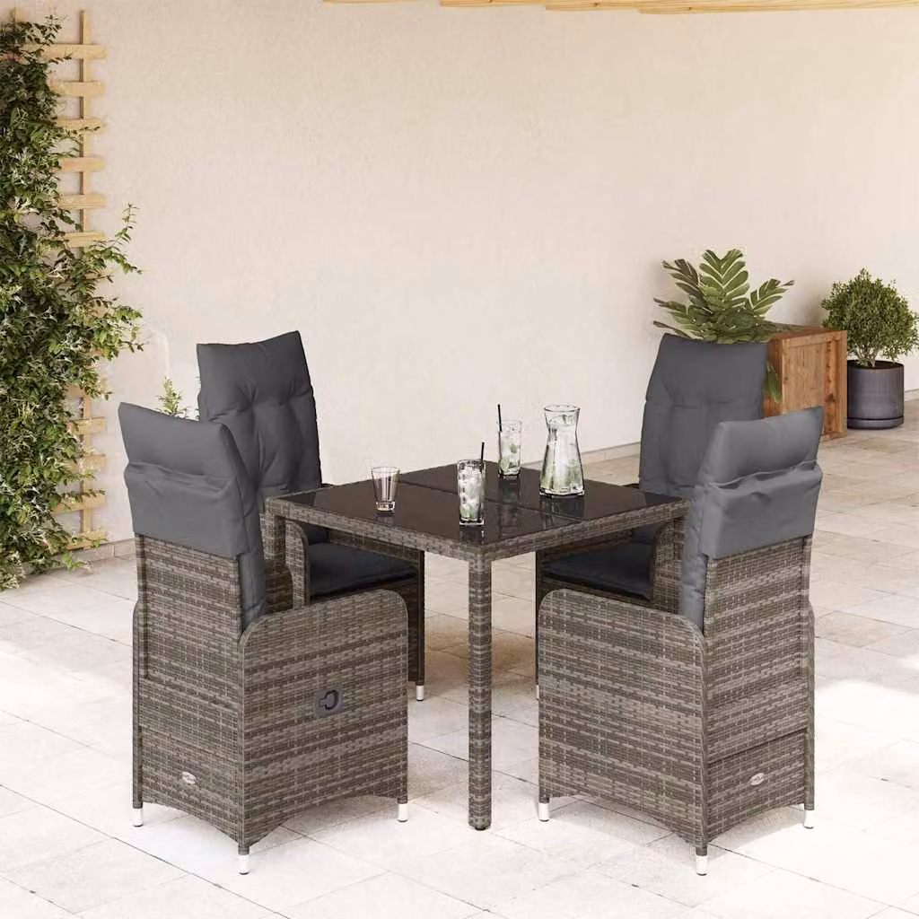 Set Bistrò da Giardino vidaXL 5 pz in Polyrattan e Vetro Grigio con Cuscini – 1