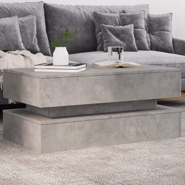 Tavolino da soggiorno moderno vidaXL con luci LED in grigio cemento L: 90 cm, P: 50 cm, H: 40 cm – 1
