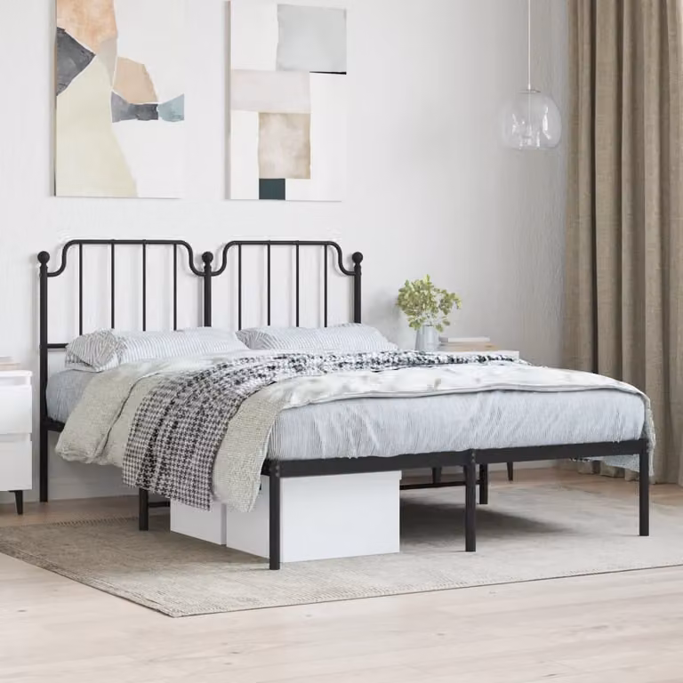 vidaXL Giroletto con Testiera in Metallo Nero L/P/H: 140 x 190 x 102 cm
