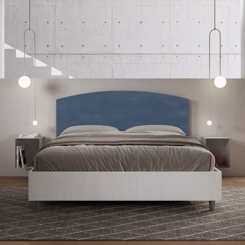 Letto Matrimoniale Ityhome Antilia con Contenitore e Struttura in Legno Bianco Frassino e Rivestimento in Microfibra Blu L/P: 160 x 200 cm – 2