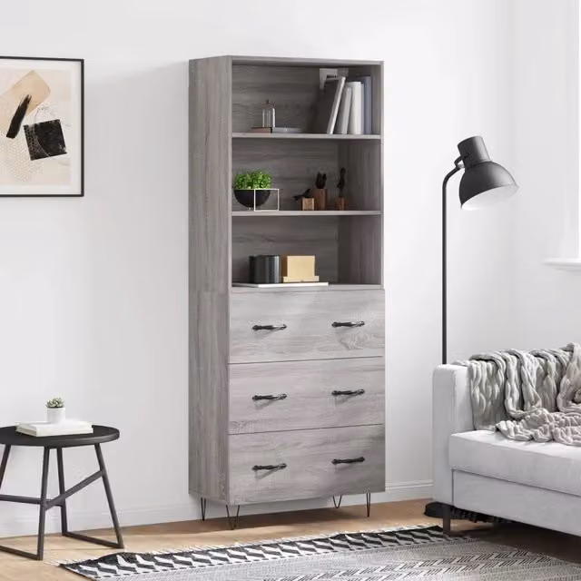 Credenza moderna vidaXL in legno e metallo, colore grigio, L: 69,5 cm, P: 34,0 cm, H: 180,0 cm – 1