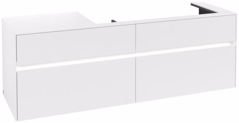Villeroy & Boch Collaro Meuble sous-lavabo, lavabo à droite, 4 tiroirs, suspendu, avec éclairage, 1600x548x500mm, C030B0MS, C030B0MS