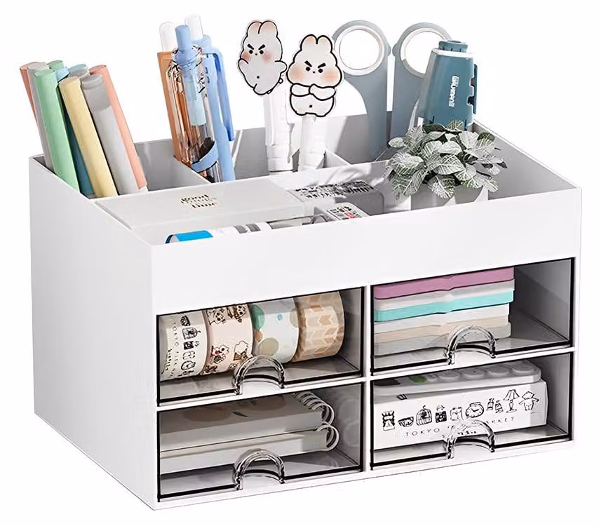 Organizzatore da scrivania con 4 cassetti, multifunzionale, bianco