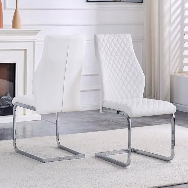 Sedie da pranzo set da 2 in ecopelle grigio chiaro con schienale alto 100 cm e struttura in metallo