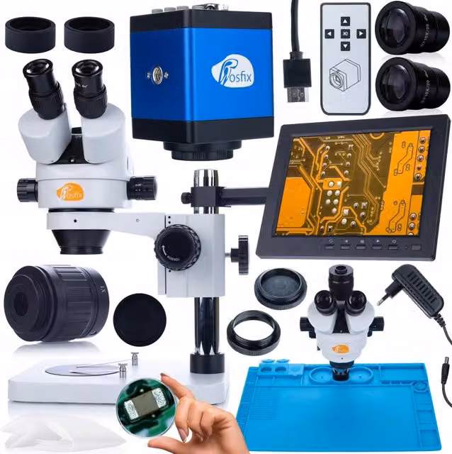 Set Microscopio Trinoculare Mercury Pro con Camera e Display 8" – Zoom 7x-45x, Alta Qualità Ottica