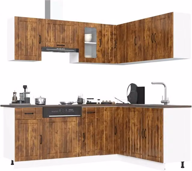 Set Mobili da Cucina Rustico vidaXL in Legno e MDF Marrone con Ante a Battente e Mensole Aperte