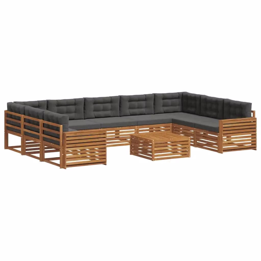 Set di 10 divani da esterno moderni vidaXL in legno di acacia color naturale e beige con cuscini antracite – 2