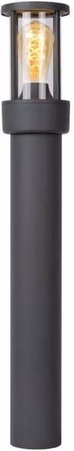 Lampada da esterno a colonna Lucide LORI nera in alluminio e vetro con diffusore trasparente, E27, IP44, Altezza: 80 cm – 1