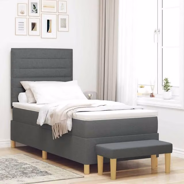 Letto moderno con testiera in tessuto grigio vidaXL L/P/H: 200 x 90 x 128 cm – 1