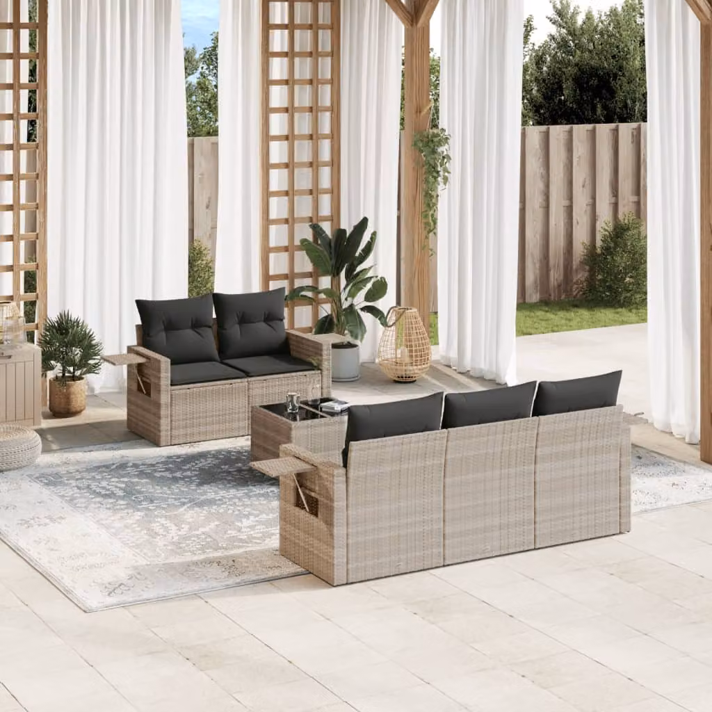 vidaXL Set Divano da Giardino a L in Polyrattan Grigio con Cuscini e Tavolino da Caffè – 1