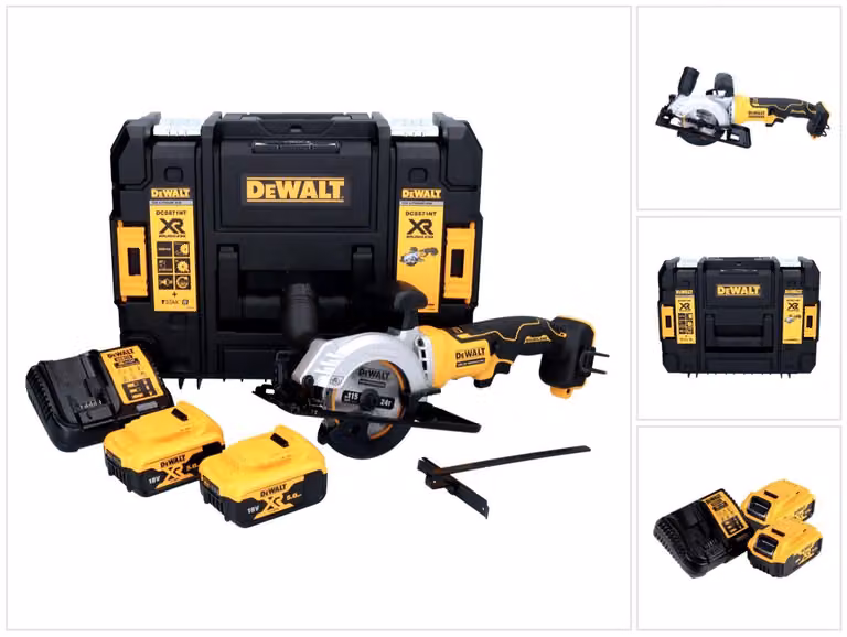Sega circolare a batteria DeWalt DCS 571 P2 18 V 115 mm senza spazzole + 2x batteria 5,0 Ah + caricabatterie + TSTAK