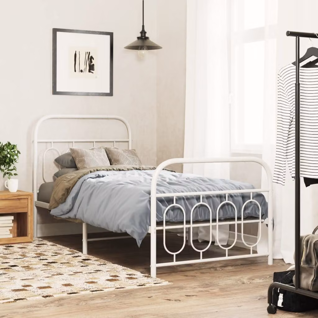 vidaXL Giroletto in metallo con testiera e pediera, Bianco, L/P/H: 80 x 200 cm