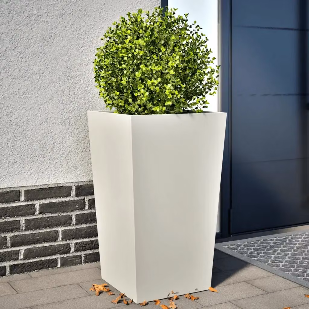 Set di 2 fioriere a cassetta in acciaio bianche per giardino, L/P/H: 45 x 45 x 75 cm – 2