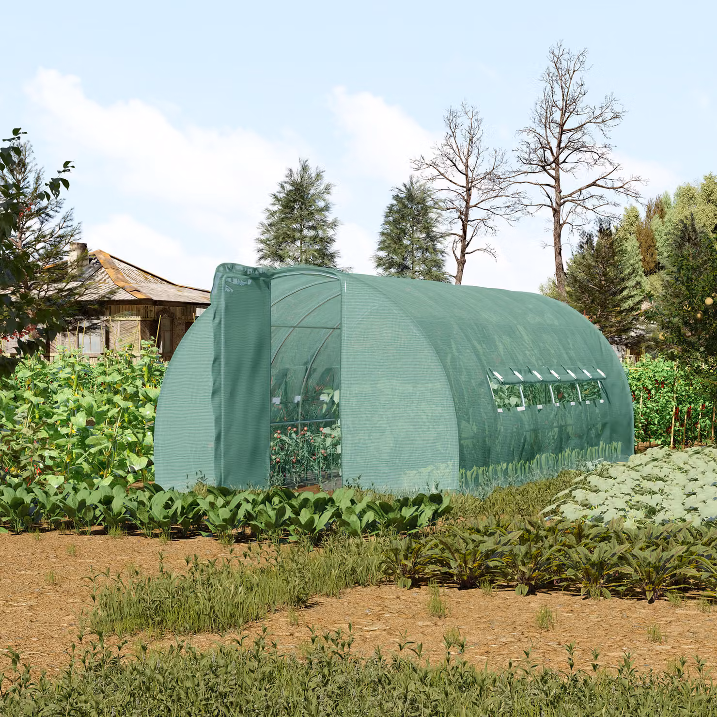 Serra da giardino a tunnel Outsunny Aosom in PE verde, L: 600 cm, P: 300 cm, H: 200 cm – 2