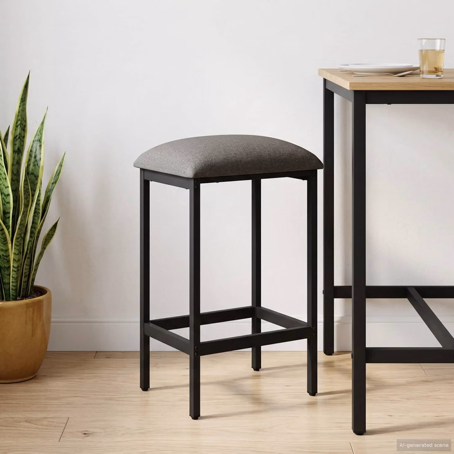 Sgabello da bar vidaXL moderno in tessuto grigio con struttura in metallo L/P/H: 40 x 32 x 64 cm