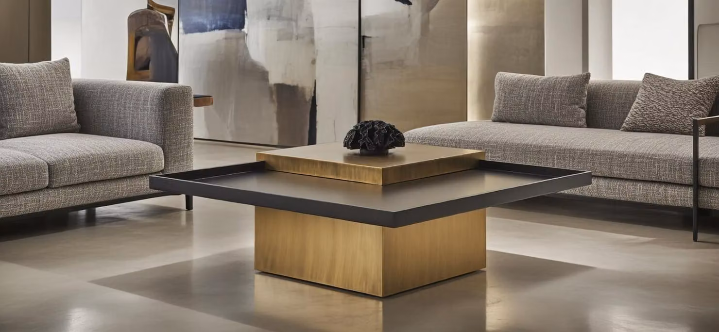 Tavolino da salotto moderno, minimalista, marrone, elegante, di classe, confortevole