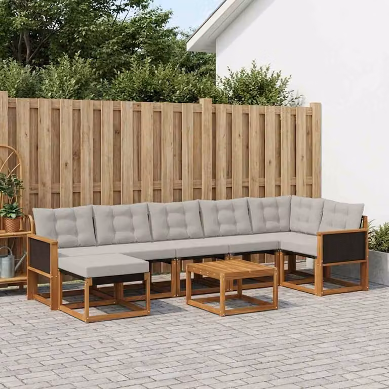 vidaXL Set di divani da esterno 8 pz in legno di acacia con cuscini rimovibili, colore marrone e grigio