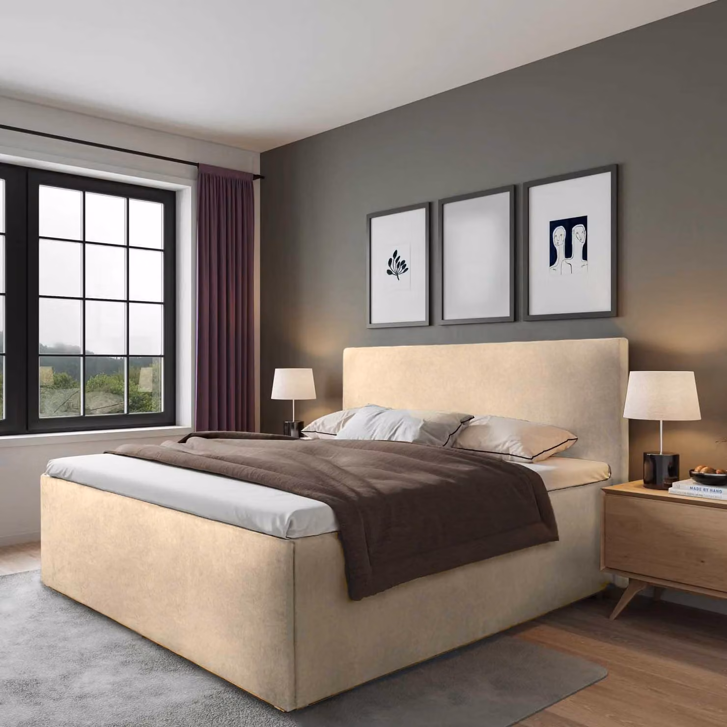 Letto imbottito Gent Beige 100 x 200 x 40 cm con contenitore, senza materasso né rete