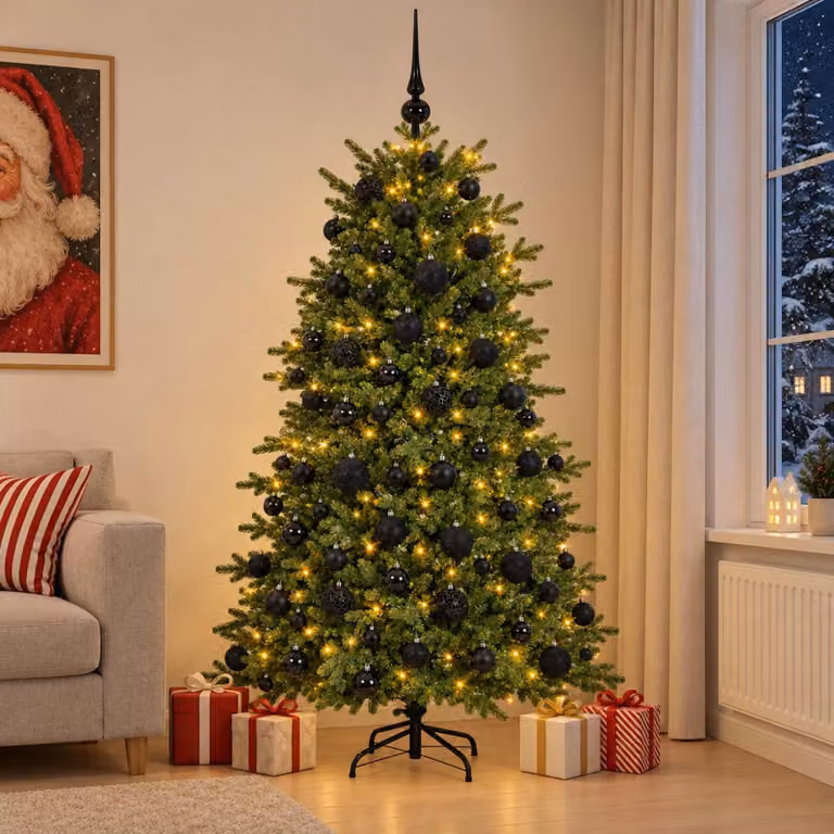 Albero di Natale artificiale con decorazioni a forma di sfera natalizia, altezza 180 cm, con 300 luci a LED