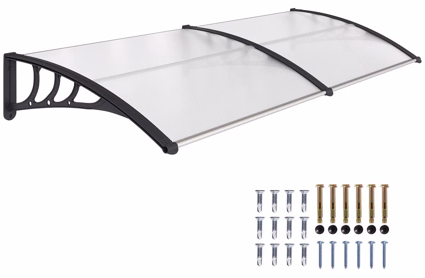 Tettoia per porta d'ingresso - Tettoia per porta - 75 x 195 x 23 cm - Policarbonato da 5 mm - Struttura in alluminio - Trasparente - Nero