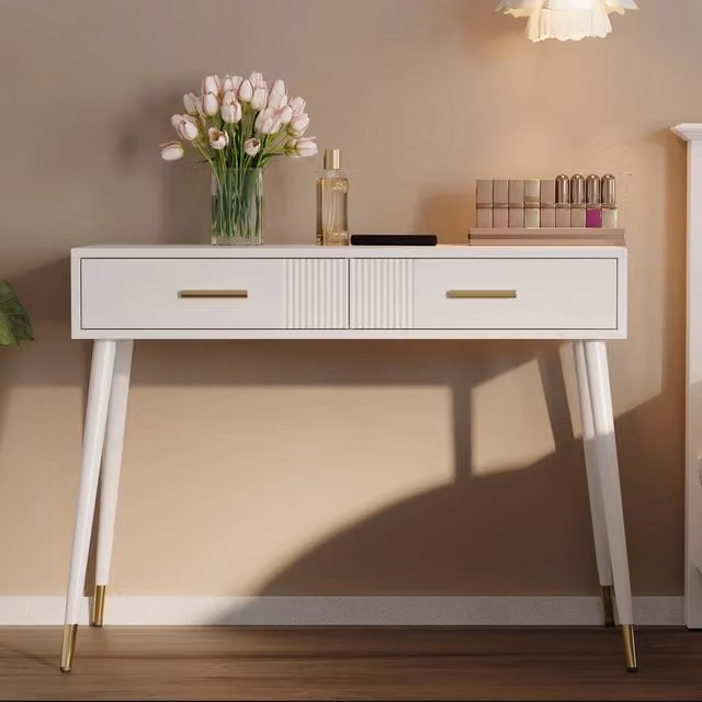 Scrivania Minimal con 2 Cassetti e Gambe in Metallo Bianca L: 100 cm, P: 40 cm, H: 76 cm