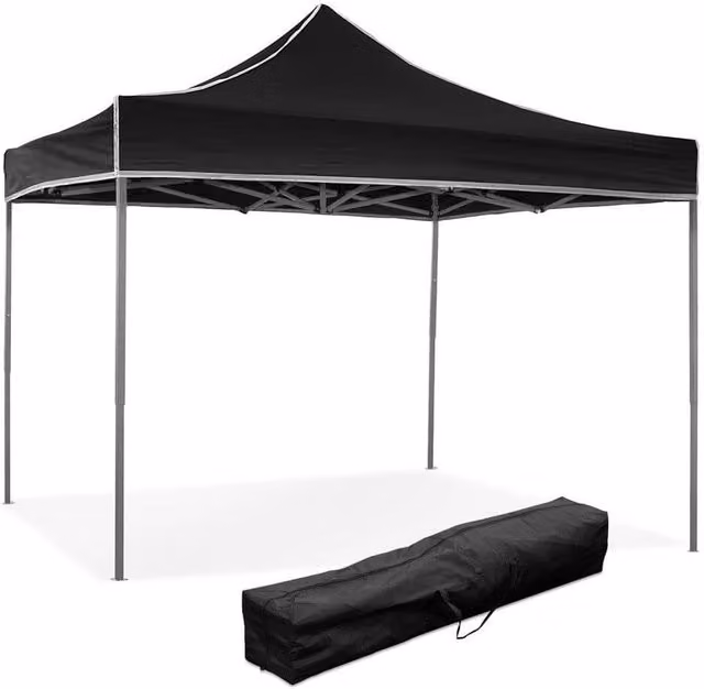 Gazebo Richiudibile Pieghevole 3x3m in Acciaio e PVC Impermeabile Nero