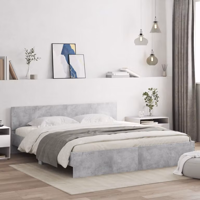 vidaXL Giroletto Moderno con Testiera, Illuminazione LED e Porta USB, Grigio, 200x200 cm