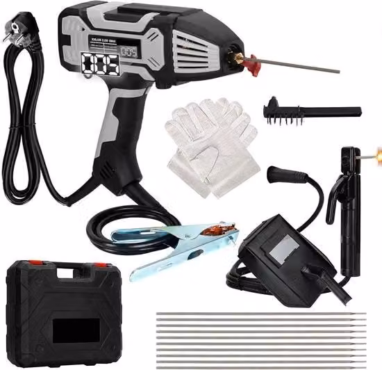 Saldatrice portatile inverter IGBT con morsetto per elettrodi da 16-32 mm, colore nero