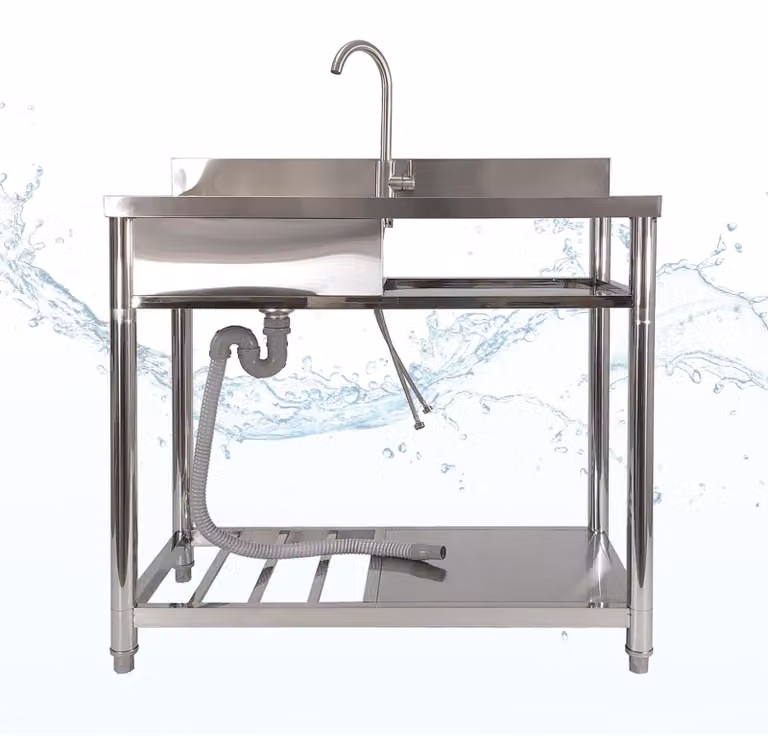 Lavello da esterno freestanding, Lavabo da giardino - Acciaio inossidabile - Rubinetto acqua calda e fredda - Cucina esterna, giardino e campeggio