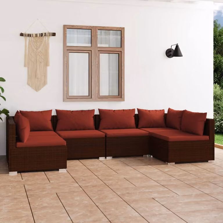 Maison Exclusive - Set da giardino 6 pezzi con cuscini in polyrattan marrone