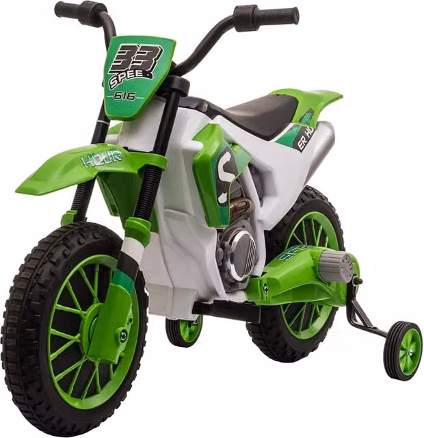 EasyComfort Moto da Cross Elettrica per Bambini con Rotelle in Verde, L: 106.5 cm, P: 51.5 cm, H: 68 cm