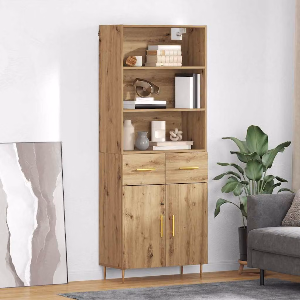 Credenza moderna vidaXL in rovere e metallo con finitura lucida, L/P/H: 69,5 x 34 x 180 cm