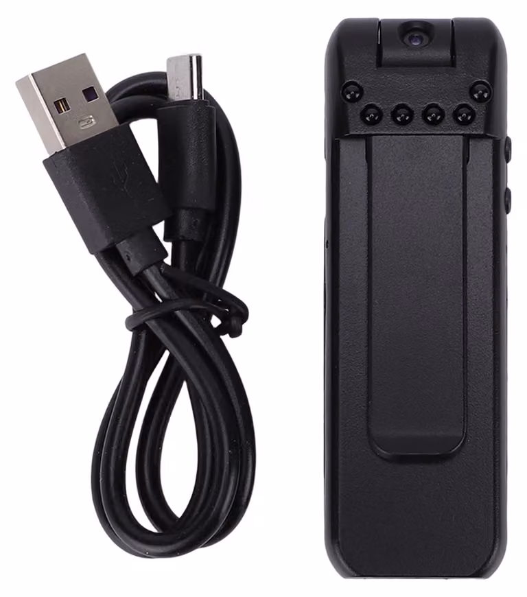 Videocamera portatile con registrazione video HD 1080p e obiettivo grandangolare orientabile a 180°; videocamera indossabile per conferenze all'aperto