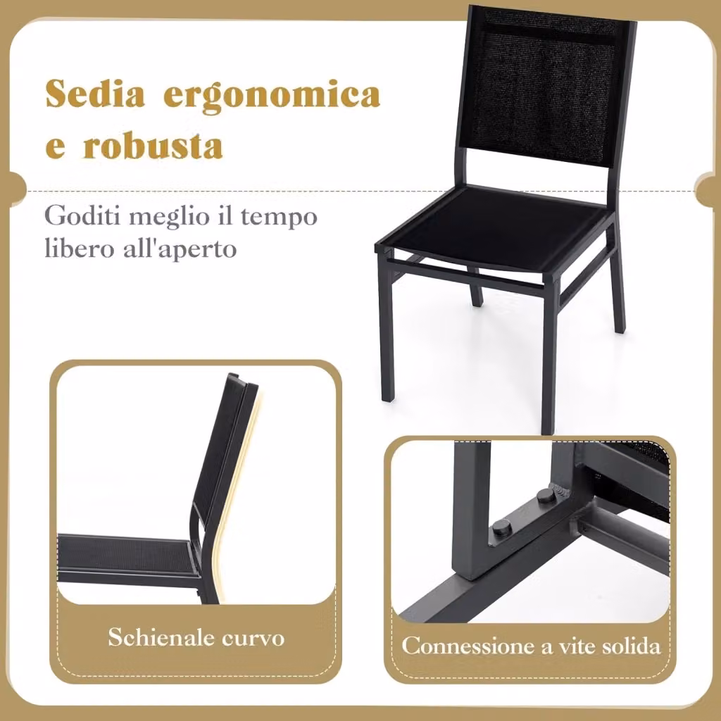Set di 2 sedie da pranzo da esterno Costway in tessuto textilene e alluminio nero resistente ai raggi UV – 2