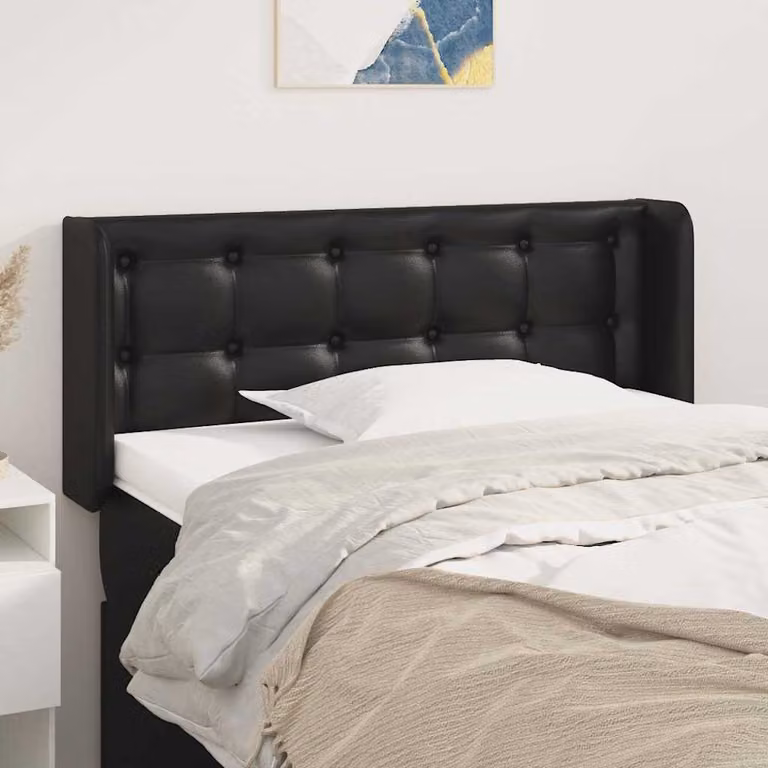 Testiera ad orecchio vidaXL in similpelle nera con struttura in legno, L: 103 cm, P: 16 cm, H: 78-88 cm