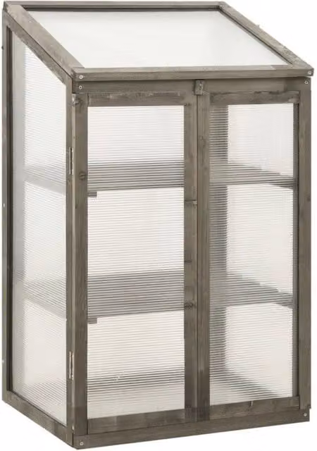 Serra ad armadio EZOOZA in legno di abete grigio con 2 ante apribili e copertura in policarbonato, L: 60 cm, P: 45 cm, H: 85/100 cm