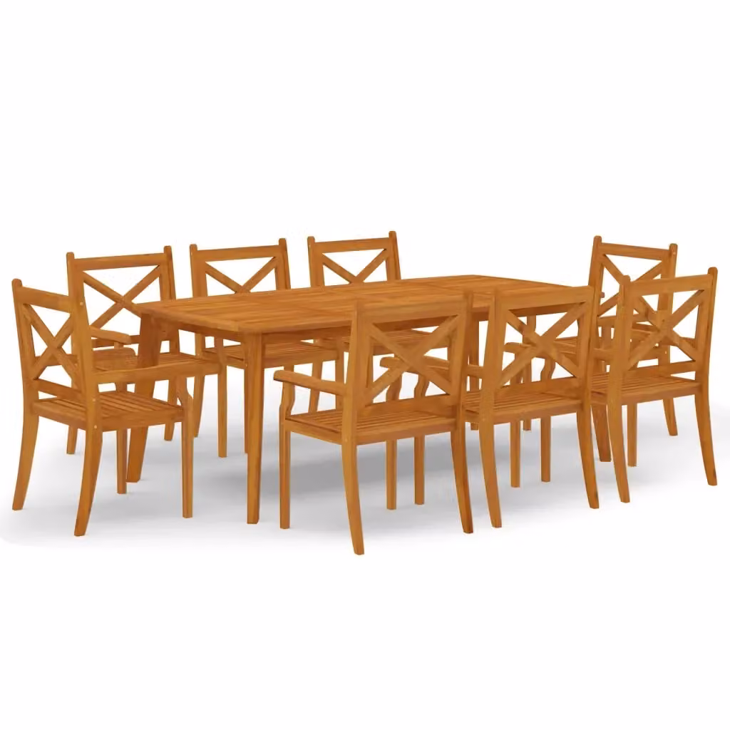 Set da pranzo per giardino e terrazzo vidaXL in legno di acacia marrone, 9 pezzi – 2
