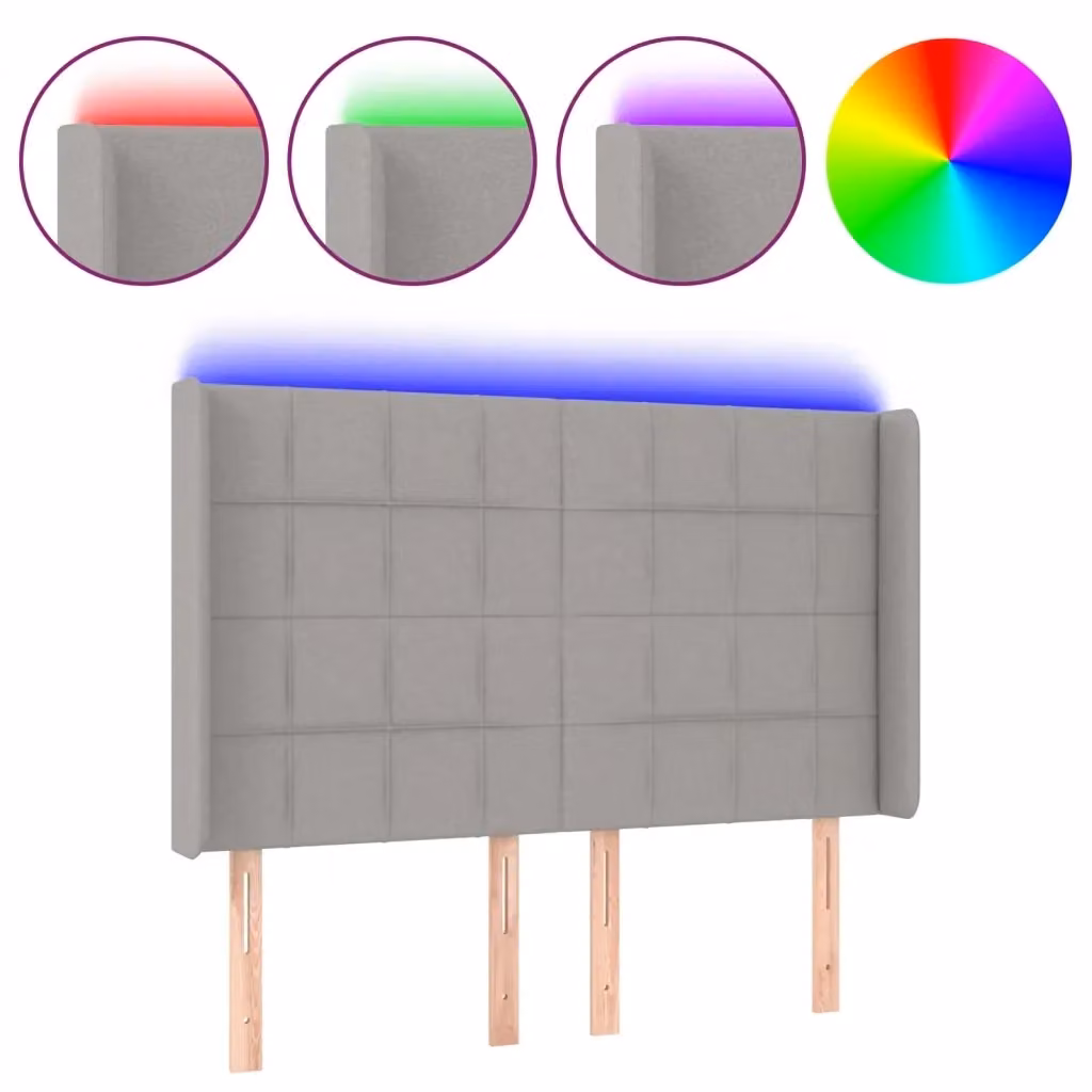 Testiera con LED Design Mania in tessuto grigio chiaro con porta USB, L: 147 cm, P: 16 cm, H: 118/128 cm – 2