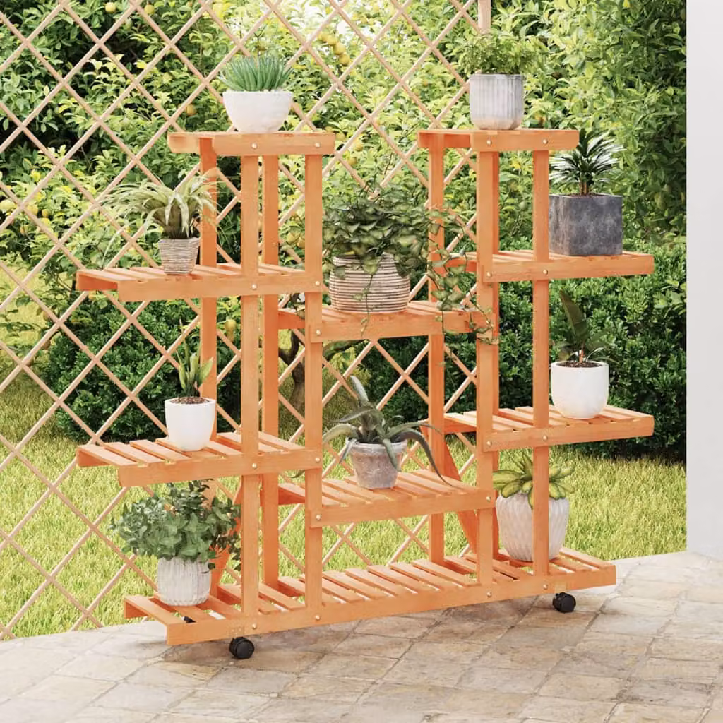 vidaXL Portafiori con Ruote in Legno di Abete Marrone, Stile Rustico, L 110 cm x P 25 cm x H 115 cm
