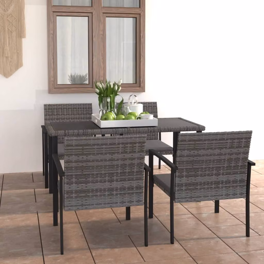 The Living Store Set da pranzo da giardino 5 pz. Set da pranzo da giardino Poly Rattan Grigio