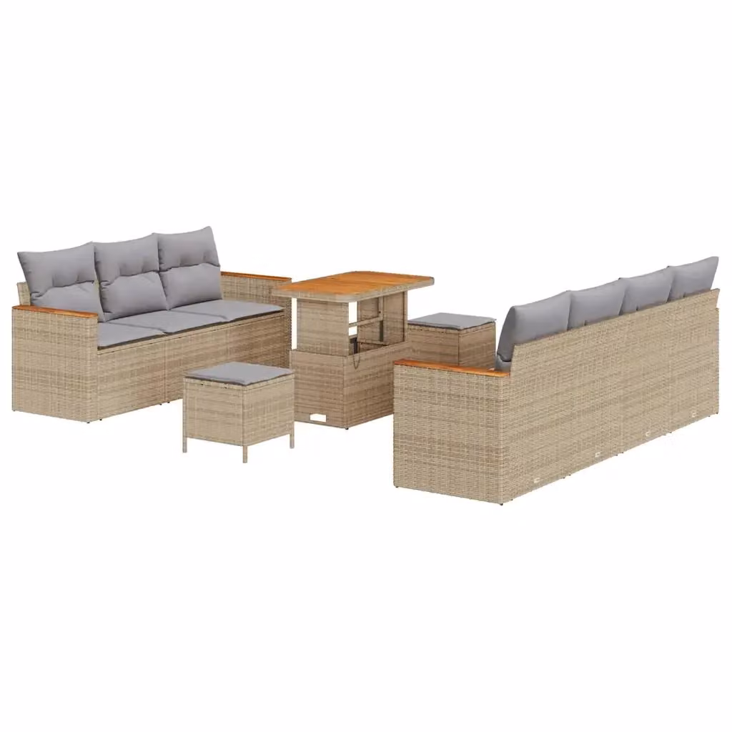 Set Divano da Giardino vidaXL 10 Pezzi in Polyrattan Beige con Cuscini e Tavolino da Esterno – 2