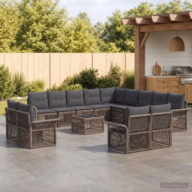 Set Divano da Giardino a Forma a U vidaXL in Polyrattan Grigio e Antracite con Tavolino e Cuscini