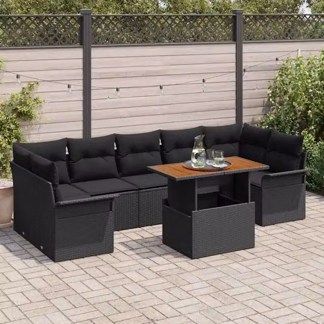 Set Divano da Giardino 8 pz Nero 3349302