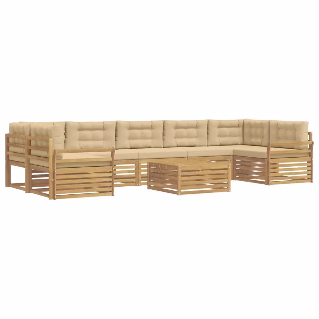 Set di divani da esterno moderno vidaXL in legno di acacia con cuscini Bianco e Beige – 2